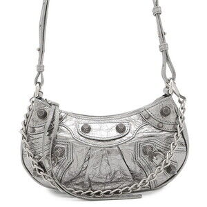 Balenciaga Le Cagole Chain Shoulder Bag silver metallic leather stud